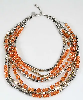 Maxine Denker MD7001NE Orange Gold-Tone And Silver-Tone Multi-Strand Necklace • $10