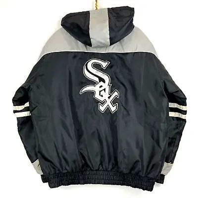 Vintage Chicago White Sox Full Zip Light Puffer Jacket Size Large Black Mlb • $38.24