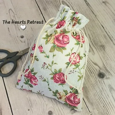 Vintage Rose Cotton Drawstring Gift Bag Make Up Bag Shabby Chic Tissue Boxes • £2.55