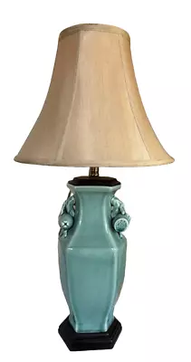 Vintage Chinese Green Celadon Crackled Glaze Fruit Handles Vase Lamp 28.5  • $150