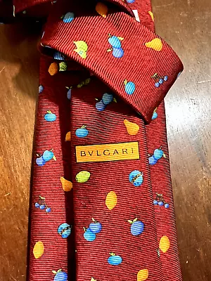 BVLGARI SEVEN FOLD Davide Pizzigoni Red Fruit Whimsical Woven 100% Silk Tie • $29.99