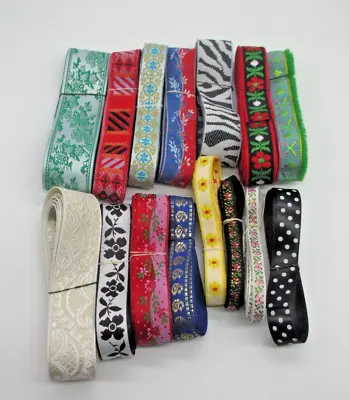 15 Assorted Jacquard Woven Ribbon Craft Sewing Trim 30 Yards Total • $14.50