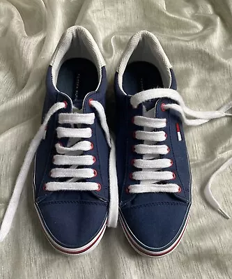 Tommy Hilfiger Canvas Sneakers Shoes Navy Blue Fressian Women's Size 9M Lace Up • $15.99