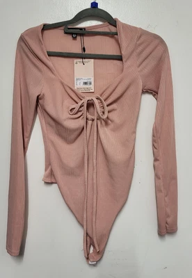 £5 • Buy Missguided Ribbed Cut Out Halter Neck Ls Bodysuit Size 10