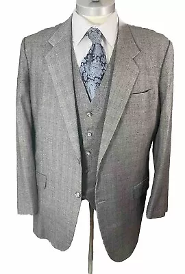 Mens Vintage Bespoke Grey Checked Cuffed Pant 3 Piece Suit READ Description • $109.95