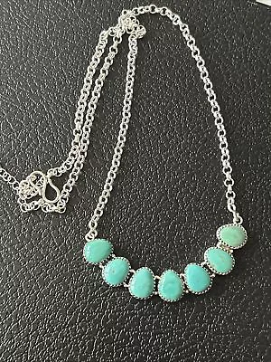 Sterling Silver Native American Sw Turquoise Bar Necklace Adj 22-23” .925 • £144.63