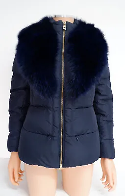 Versace Collection Navy Blue Fur Trim Coat Jacket Size It40 Uk 6-8 Immaculate • $155.17