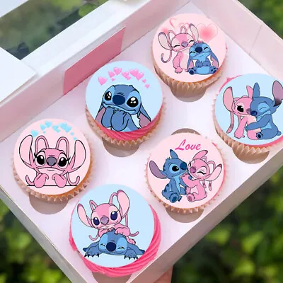 Pre-cut Stitch And Angel 1 Edible Wafer Cupcake Toppers Cake Decorations • £3.79