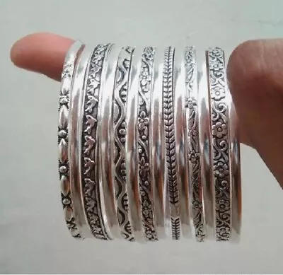 14 Set Of Silver Bangles Solid 925 Silver Handmade Stackable Women Bangle ST2 • $15.99