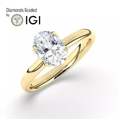 Oval Solitaire Hidden Halo 18K Yellow Gold Engagement Ring5 Ct Lab-grown IGI • $4218