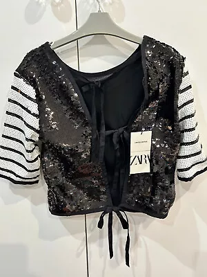 Womens Zara Black And White Sequine Ballero Jacket • $50