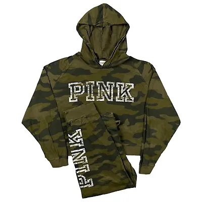 Victorias Secret Pink Camo Outfit Set Lightweight Joggers Hoodie Size Large / XL • $83.92