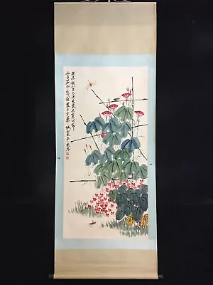 Old Chinese Beautiful Painting Scroll About Flower Insects By Qi Baishi 齐白石 花鸟 • $299