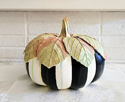 NEW Mackenzie Childs 8  MEDIUM FOLIAGE PUMPKIN Hand-Painted Resin CELEBRATE FALL • $95