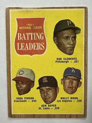 1962 Topps # 52 N.L.  Batting Leaders W/CLEMENTE VG No Creases Good Color💥 • $12