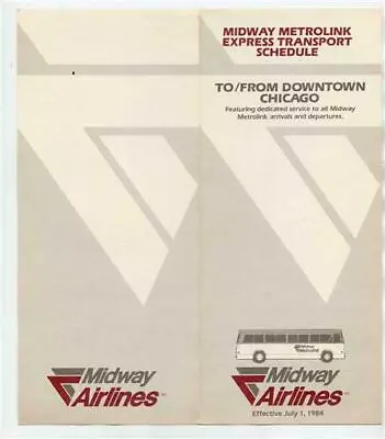 Midway Metrolink Express Transport Schedule To Downtown Chicago 1984 Airlines • $18