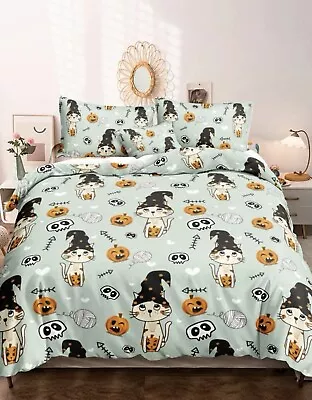 £18.95 • Buy Cat Witch Pumpkin Print *Super King* Duvet Set (260cm X 220cm) Halloween Cute