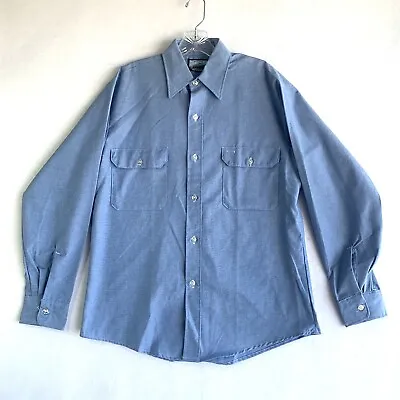 Fieldmaster VINTAGE Shirt Mens Medium 15-15 1/2 Blue Button Long Sleeve Work • $13.96