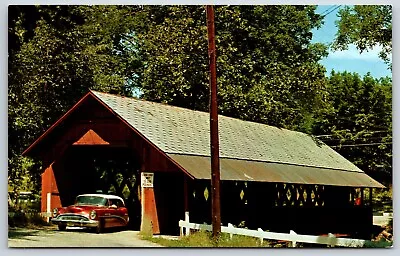 Postcard Old Covered Bridge In Brattleboro Vintage Car Vermont Unposted • $4.50
