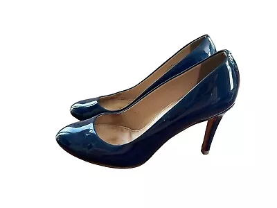 J Crew Womens Closed Toe Blue Navy Heels Patent Leather 3.5  Heel Size 6.5 ITALY • $19.60