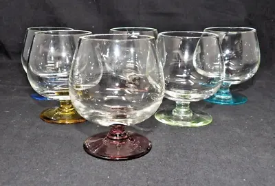 6 Vintage Small 3oz Brandy Snifters - Shot Glass - Taster  W/Various Color Bases • $12.50