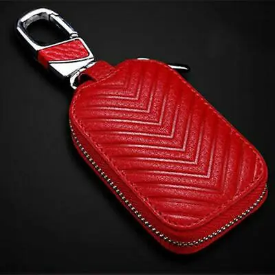 Red Car Key Chain Bag FOB Remote Coin Holder Case Zipper Pouch Wallet Leather • $16.99