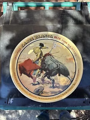 Vintage Mexican Beer Tray Carta Blanca Featuring Amazing Matador & Bull !!! Rare • $29.99