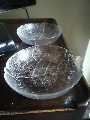 Vintage Glass Arcoroc Aspen Cabbage Lettuce Leaf Dish Bowls X 2 - 6  X 1.5  • £15