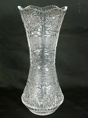£164.74 • Buy Stunning Bohemian Cristopolis Heavy Stars Cut Crystal Saw Tooth Vase 13.75 In