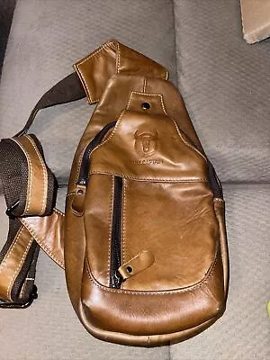 Men's Sling Backpack100% Genuine Leather Chest Bag Crossbody Bag Shoulder Bag • $22.99