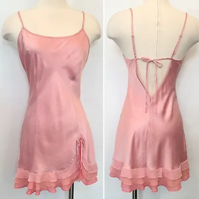 Y2K Victoria’s Secret 100% Silk Mermaid Pink Chiffon Ruffle Vintage Slip Dress M • $175