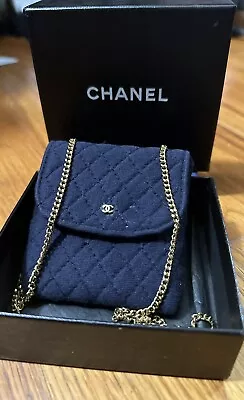 CHANEL Navy Blue Quilted Matelasse CC Cotton Chain Shoulder Bag /2P7517. Jewelry • £324.37