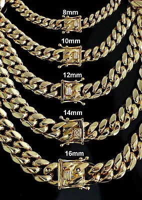 Stainless Steel Mens Necklace Cuban Curb Link Heavy Solid Chain 18k Gold Plated  • $22.99