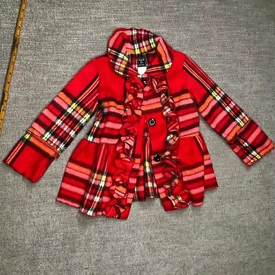 Mack & Co Coat Girls Baby 24M Month Red Plaid Ruffles Button Up Polyester Fleece • $8.99