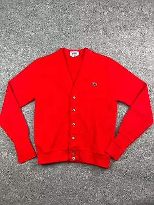 Vintage 80s Chemise Lacoste Sweater Men's Large Red Button Up Blue Logo • $31.50