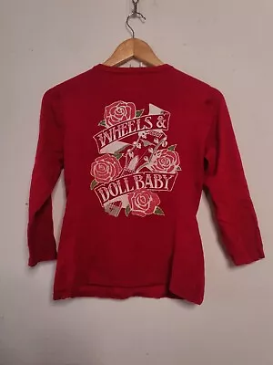 Vintage Wheels And Dollbaby Cardigan Jumper Red Buttoned 1991 Embroidered Rock • $199