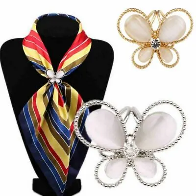 £5.99 • Buy Women Butterfly Silk Scarf Buckle Ring Clip Flower Holder Ladies Jewellery Gift