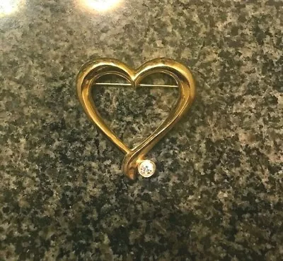 Vintage Gold Tone Heart Brooch Pin SIgned Mi • $6.95