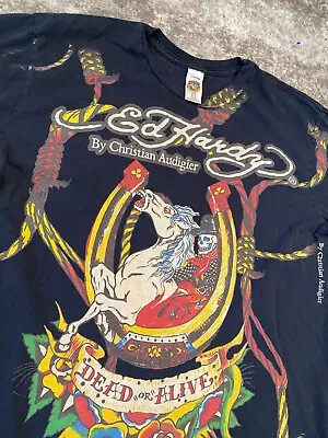 VTG Ed Hardy  Dead Or Alive” Shirt Black Mens XL Y2K Christian Audigier USA • $30