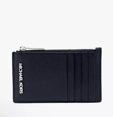 Michael Kors Jet Set Travel MD Top Zip Card Case Coin Pouch Leather Wallet Black • $52.98