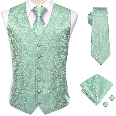 Wedding Formal Casual Mens Waistcoat Silk Hankie Cufflinks Set Vest Tie Set Xmas • $21.33