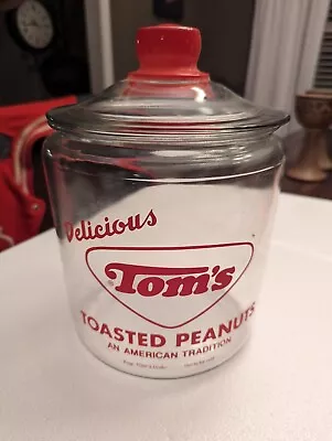 Vintage Tom’s Toasted Peanuts Glass Counter Display Jar W/Red Lettering • $75