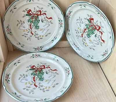 3- Vintage International  Marmalade Christmas  Geese Bows 11 Inch Dinner Plate • $30