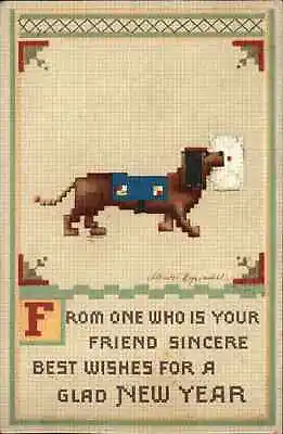 New Year Ellen Clapsaddle Needlepoint Series Dachshund Dog C1910 Postcard • $7.91