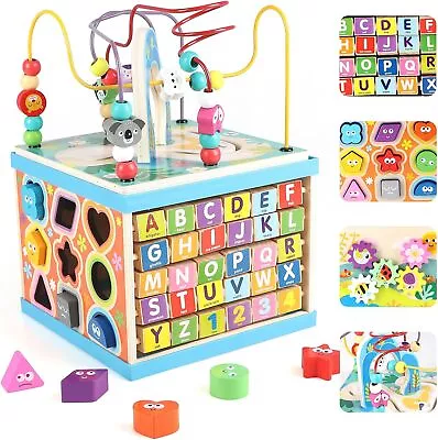 Tabletop Wooden Toy Baby Activity Cube Centre Shape Sorter Child Bead Maze Toys • £23.89