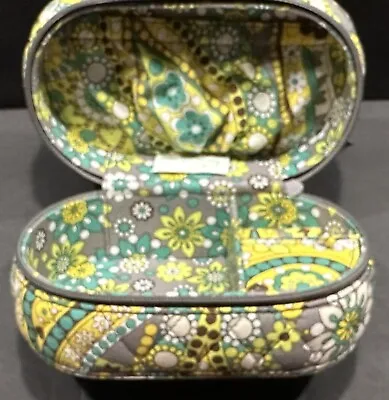 Vera Bradley Oval Jewelry Box Travel Case Floral Yellow Green - Quilted Zipper • $17.99