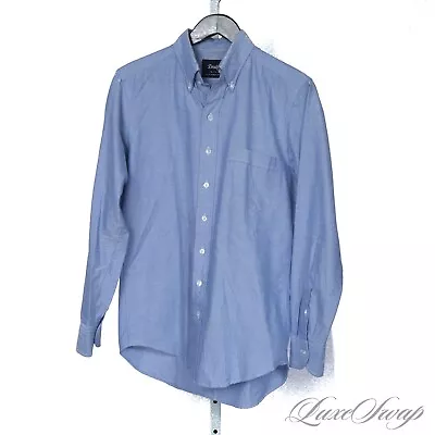 #1 MENSWEAR Drakes Made In England Solid Blue OCBD Oxford Cloth Dress Shirt 16 • $46