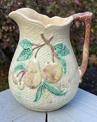 Antique 19th Century Victorian Majolica Pitcher Pear Cherry Grapes Fruit Pottery • $35