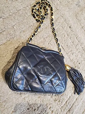 Rare Chanel Clutch Waist Vintage Diamond CC Tassel Quilted Black Lambskin Leath • $3800