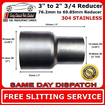 3  To 2.75  Stainless Steel Standard Exhaust Reducer Connector Pipe Tube • £9.45